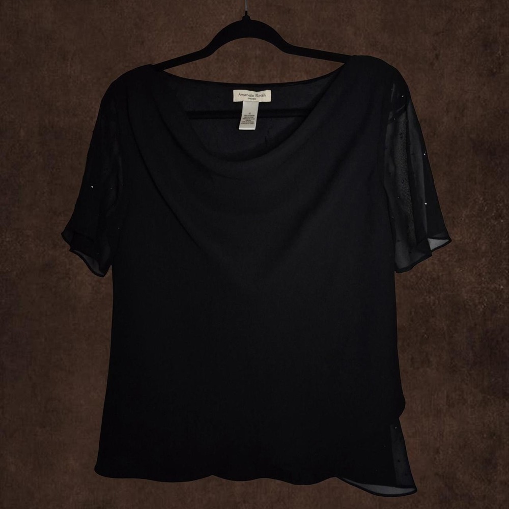 Amanda Smith Short Sleeved Black Top with Rhinestones